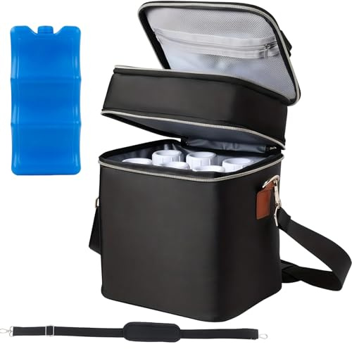 Sac réfrigérant pour biberons avec Bloc de Glace, capacité 6 biberons, Isotherme Double Compartiment Anti-Fuite, Sac de Conservation pour Lait Maternel, idéal pour mères allaitantes