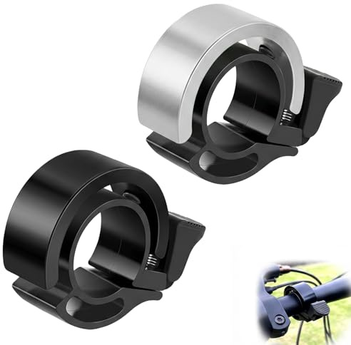 2 Pezzi Campanello Bici in Lega di Alluminio, Campanello Bicicletta con Suono Nitido e Forte per Manubrio 22-24mm, Clacson Bici Universale per MTB, Bici da Corsa e City Bike, Nero e Argento
