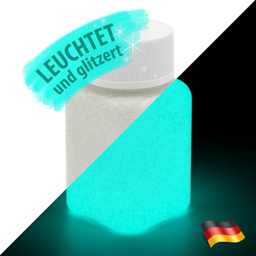 LUMENTICS Glitzer-Leuchtfarbe BlauGrün 100 g - leuchtet im Dunkeln - glitzert am Tag - nachleuchtend - phosphoreszierend - UV Malfarbe - Made in Germany
