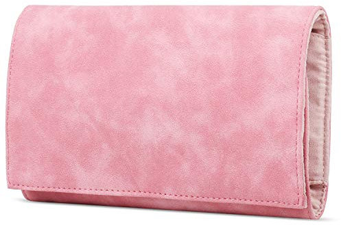 Portable Jewellery Organiser Roll,Leather Suede Makeup Bag,Lightweight Travel Jewellery Pouches Jewellery Storage Box Case for Necklace Earrings Bracelet Christmas Wedding Birthday Girls Gift Pink