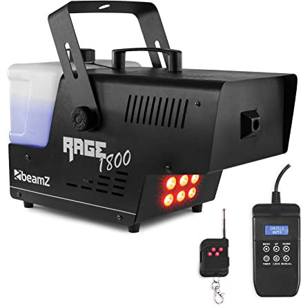 BeamZ Rage 1800LED Máquina de humo de 1800w y 6 Leds RGBA de 9W, depósito de 3,5L, control remoto inalámbrico y LCD con cable de 3m, 530 m³ de humo por minuto, tiempo de calentamiento de 4 minutos
