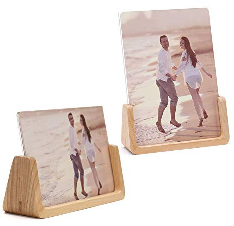 2er-Pack Holz Design Bilderrahmen, Holz-Fotorahmen Mit Birkeholzsockel und transparenten Acrylrahmenabdeckungen für Bildanzeige im Haus/Büro-Schreibtisch für 10x15cm Fotos (Horizontal + Vertikal)