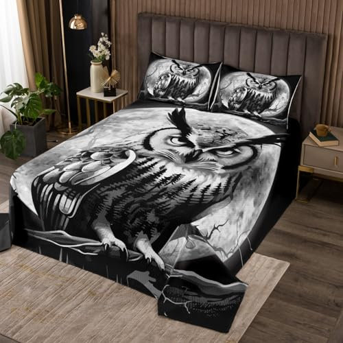 Homemissing Eule Steppdecke 3D Boho Eule Tagesdecke 220x240cm für Kinder Boho Exotischer Stil Bettüberwurf Mond Safari Vogel Tier Drucken Raumdekoration 3St