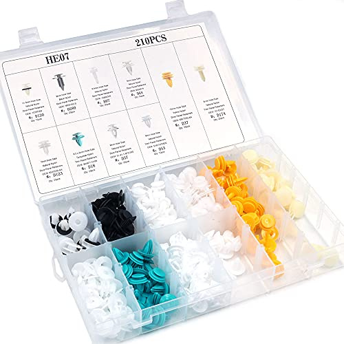ANCLLO 210 pcs Push Type Retainer Clips för Mercedes-Benz Jeep Buick Honda Toyota BMW och Ford med plastförvaringsväska