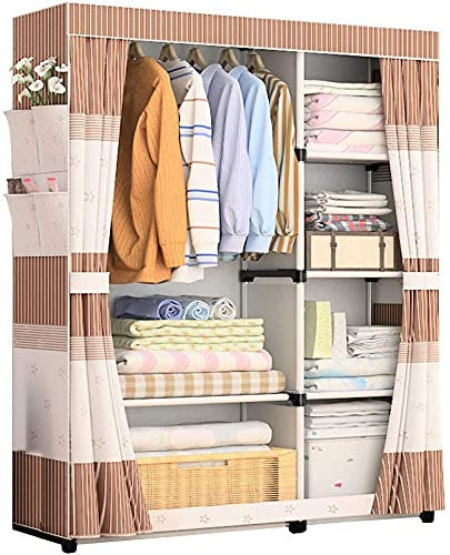 LSDRALOBOOE Kleiderschrank Stoffschrank Faltschrank Faltschrank Stahlrohrgewebe Kleiderschrank Leinen Schrank Stoff Schrankfächer und Seitentasche 717(Color:Star;Size:105x45x170cm)