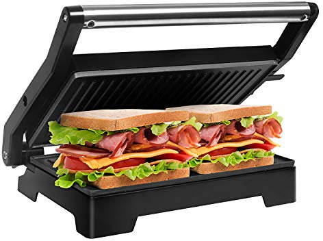Gotoll Presse à Panini Grill Électrique de Table Ouverture à 180º Appareil Croque Monsieur Plancha Viande Anti-adhésives Toaster Sandwich