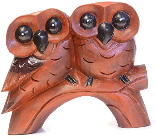 Brave Wings Hand Carved Wooden Owl ~ Two Side by Side BFF ~ OOAK Ornament Sculpture Figurine Statue Unique Table Decoration Home Decor Gift for Christmas and Birthdays ~ 4382