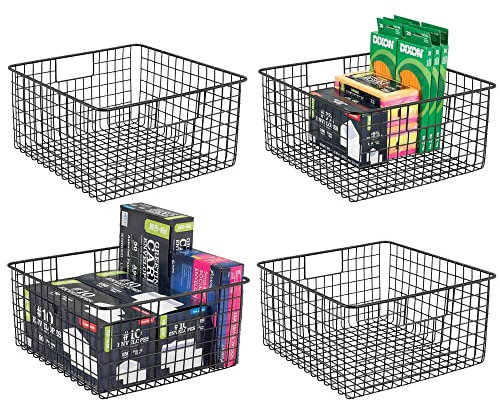 mDesign Schreibtisch Organizer mit Griffen – praktische Gitterbox aus Metall für Bürobedarf – moderner Drahtkorb fürs Arbeitszimmer – 4er-Set – schwarz