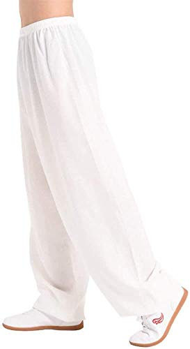 Generic Herren Damen Tai Chi Hose Baumwolle Laternenhose Elastische Taille Sporthose Jogginghose,Schwarz-XXL (Weiß XXL)