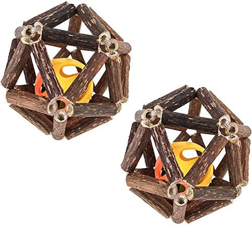 Jouet pour Chat Balle avec Cloche 2 Pièces Balles de Chat avec Grelot Jouet pour Chat Balle en Bois Jouet Interactif pour Chat pour Chat pour Nettoyage des Dents et Soins Animaux de Compagnie Jouet