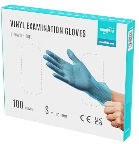 Europapa® 100 x vinylhandskar, engångshandskar, undersökningshandskar, engångshandskar, latexfria, puderfria vinylhandskar i storlek S, M, L och XL tillgänglig (blå, S)