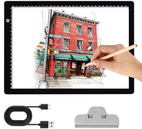Diamond Painting Leuchttisch A4 - Tragbares Tracking Leuchtplatte mit Clip, 3 Helligkeitsstufen Light Pad, Type-C Power Ultra-dünne Leuchtkasten für Zeichnen Skizzierung Black
