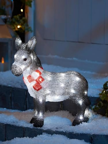 Marco Paul Interiors Christmas InLit Acrylic LED Outdoor Indoor Xmas Decoration Light Up Garden Ornament Festive Decor Lighting Pre-Lit Figurine Novelty Statue (Donkey)