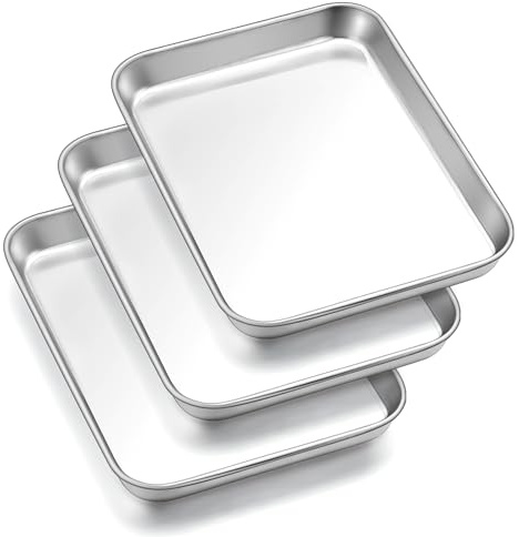 HaWare Baking Tray Set of 3, Small Stainless Steel Oven Cookie Sheet Pan, 26.5 X 20.5 X 2.5 cm, Idea for Baking/Cooking/Serving, Healthy & Non Toxic, Mirror Finish & Dishwasher Safe