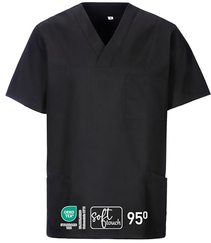 EXNER Medizinischer Schlupf-Kasack, OP-Kasack, Unisex, für Krankenpflege, Altenpflege, Farbe schwarz, Größe 7XL