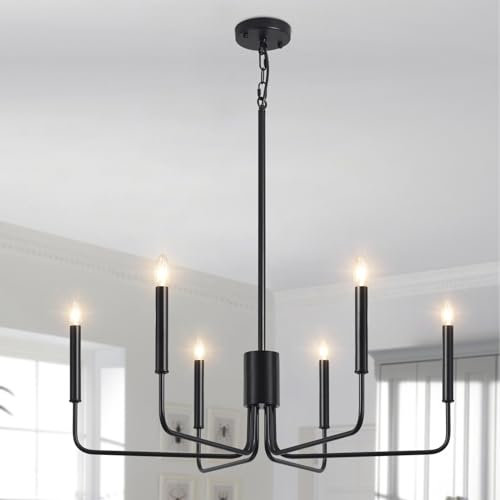 ASHUAQI Kronleuchter Vintage 6 Flammig Kronleuchter Schwarz, Klassisch Kerze Pendelleuchte Esstisch mit E14 Fassung, Deckenleuchte Hängend Lampe für Wohnzimmer, Esszimmer, Küche, Flur, Schlafzimmer