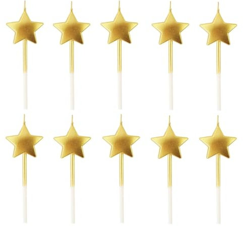 ZHjuju Vela de Cumpleaños en Forma de Estrella,10 piezas Bonitas Velas de Cumpleaños en forma de Estrella para Decoración de Tartas de Fiesta, Boda, Suministros,Oro