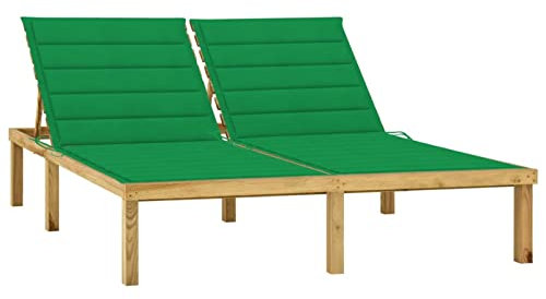 LAPOOH Doppel-Sonnenliege mit Grünen Auflagen Kiefer Imprägniert, Gartenliege, Liegestuhl, Sonnenstuhl, Sonneninsel Outdoor, Liegen, Gartenmöbel, Bäderliege, Relaxliege - 3065884