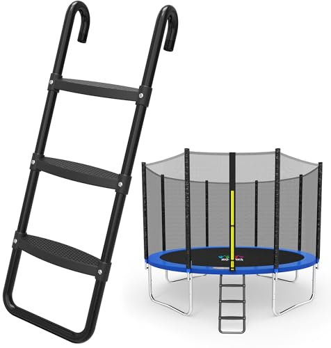 Scala per trampolino, 3 gradini, scala universale per trampolino da 3 m, 3,7 m, 4,3 m, 4,6 m, 4,9 m, colore: nero