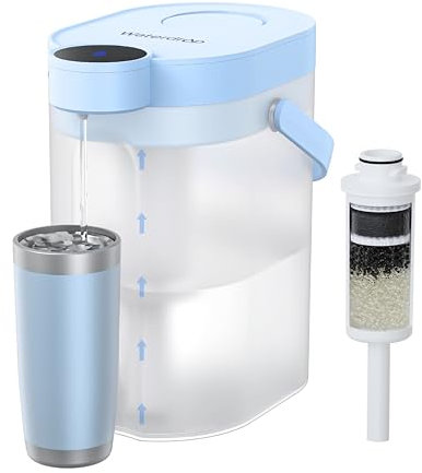 Waterdrop FreshTaste 𝐀𝐝𝐨𝐮𝐜𝐢𝐫 𝐥'𝐄𝐚𝐮 Carafe Filtrante Électrique, Distributeur de Filtre à Eau Instantané 4L pour Réfrigérateur, Réduit Chlore, Plomb, Cuivre, Purifie, Bleu (Filtre: WD-EWFS)