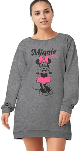 Disney Minnie Mouse Camicia da notte da donna – Maglietta pigiama a maniche lunghe, colore grigio, grigio., XL