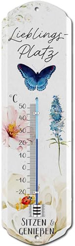LANOLU Cartel de metal con termómetro de amor, decoración para jardín, estilo vintage, 8 x 28 cm
