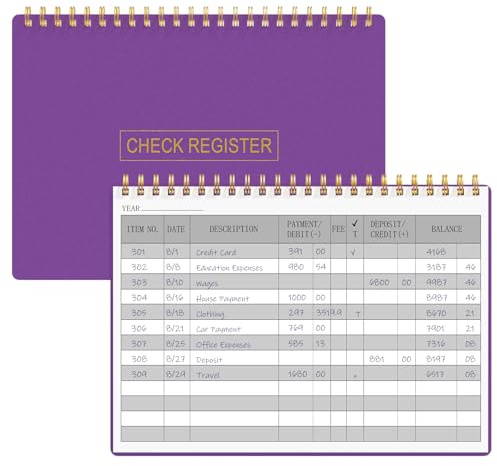 HAUTOCO Check Registers for Personal Checkbook, Transaction Expense Ledger Log Book for Small Business, Checking Account Register Book to Track Payments, Deposits, Finances, 8.4 x 6.2'', Deep Purple