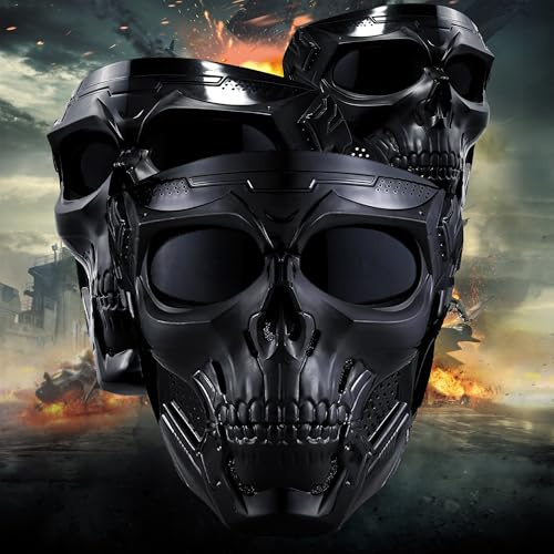 3PCS Airsoft Mask Full Face with HD Goggle Skull Skeleton Paintball Mask for Halloween Cosplay Paintball Game Props Party Tactical Mask