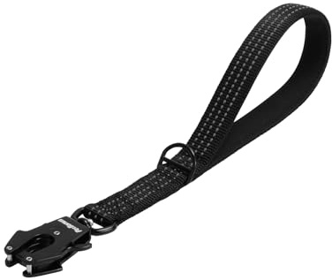 PetBonus Heavy Duty Short Dog Lead, Nylon Traffic Lead with Quick Release Clip, Comfortable Padded Handle, Reflective Training Leash for Medium Large Dogs (Black, 30 cm)