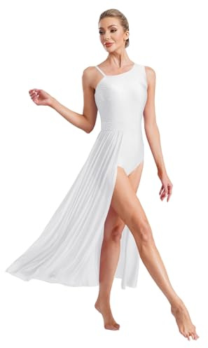Hedmy Robe De Danse Classique Femme Justaucorps Danse Lyrique Contemporain sans Manche Tenue Soirée Bal Spectacle Dancewear Blanc S