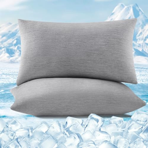 WOLTU Kühlender Kissenbezug 2er Set, Kopfkissenbezug mit Q-Max>0.45 Arc-Chill, Weicher Atmungsaktiv Kühlfaser Kissenhülle Schont Haut und Haar, Sommer Kissenbezüge mit Reißverschluss, 40x60 cm, Grau