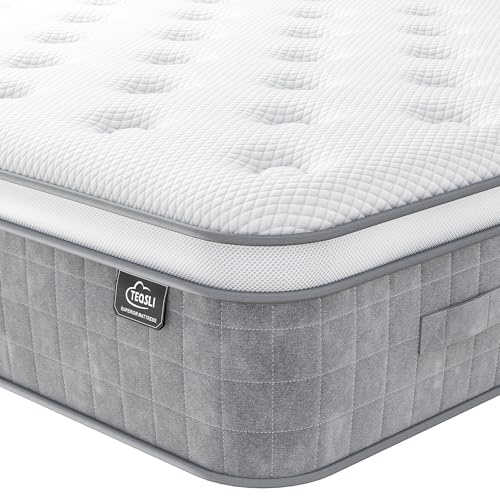 TeQsli 10 Inch 7-Zone Orthopaedic Double Mattress, 4FT6 Gel Memory Foam & Pocket Sprung Hybrid Double Mattress for Pressure & Back Pain Relief – Medium Firm – Edge Support – 135x190x25cm