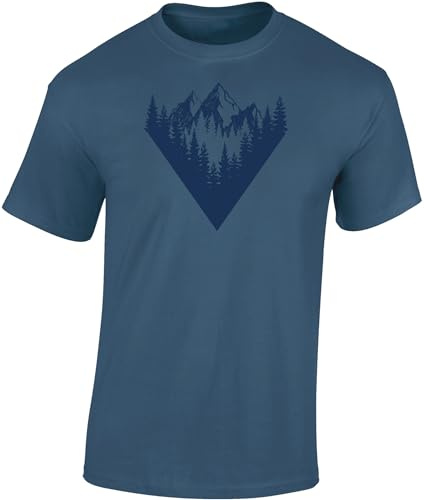 Baddery T-shirt de randonnée : sommet de la forêt - T-shirt d'escalade hommes femmes femmes hommes - cadeau pour les amateurs de randonnée - équipement d'alpinisme - forêt nature montagnes, Bleu jeans