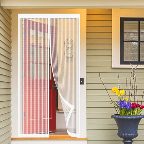 Zanzariera Magnetica 95 x 208 cm Zanzariera Magnetica per Porte Anti Zanzare Mosche Insetti Resistente Traspirante Porta Finestra, Bianco