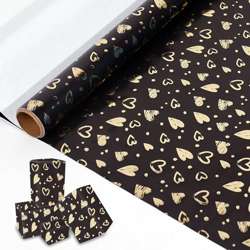 Black and Gold Wrapping Paper Roll 43cm× 3m, Luxury Birthday Wrapping Paper for Men, Birthday & Gift Wrap(Heart)