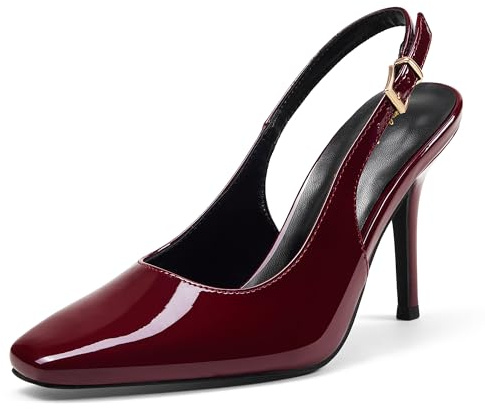 Zhabtuc Slingback Décolleté con Punta Quadrata, Décolleté con Tacco da 8,5 cm, Abiti da Sera Squisiti ed Eleganti, Borgogna, 38 EU