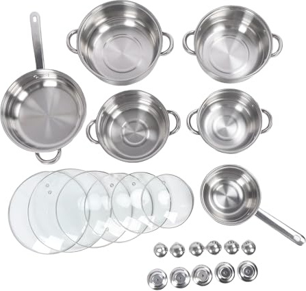 Ensemble de 6 casseroles et poêles en acier inoxydable, batterie de cuisine à induction, casseroles et poêles en acier inoxydable, ustensiles de cuisine épais à chauffage uniforme