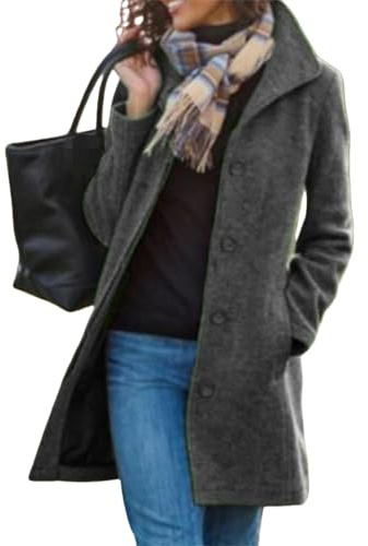 Generisk damfritidskappa i dufflecoat-stil, en rad, medellång, med ståkrage och fickor., grå, L