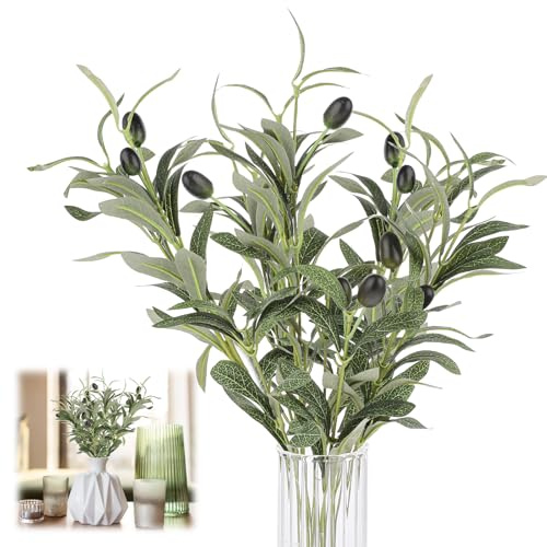 Zyghjort Faux Olive Branches for Vase, 5 Pcs Olive Branch Decor with Realistic Olives Tabletop Faux Greenery Stems for Home Office Ndoor Outside DIY Wreath Wedding Party(12 Inch)