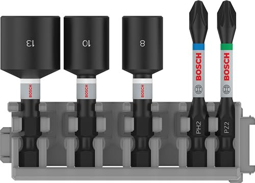 Bosch Professional - 5 piezas Juego de brocas y llaves de vaso, Control de impacto, puntas PZ/PH, Pick and Click, Longitud: 50 mm