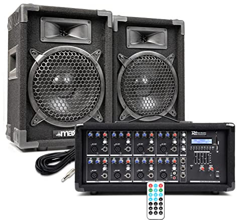 MAX8 8 Live Band PA System with Passive Speakers, Powered Mixer, Bluetooth, USB & Cables – 800W Sound System For Church, Singers & Events – Complete Plug & Play Audio Solution