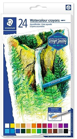 STAEDTLER 223 C24 Aquarellkreide (hochopake Farben, leicht verwischbar, wasservermalbar, mit Papierbanderole, Durchmesser 8 mm, rund) Kartonetui mit 24 leuchtenden Farben