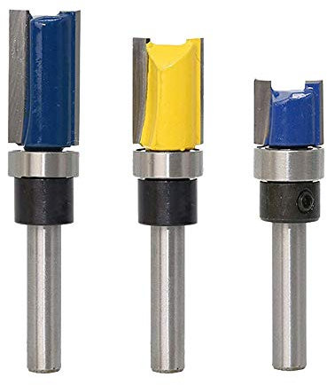 Bestgle 3pcs Flush Trim Router Bit Set, 1/4 Inch Shank Top Bearing Pattern Template Milling Cutter Tools, Carbide Tipped Router Bits for Wood, Hardwood, MDF, Particleboard & Acrylic