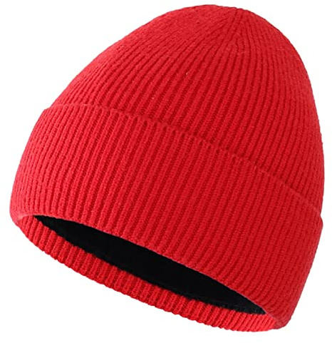 Connectyle Kids Cuff Beanie Hat Fleece Lined Winter Hats for Boys Girls Knit Acrylic Watch Hat Red