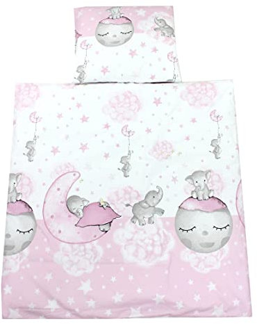 TupTam Unisex Baby Wiegenset 4-teilig Bettwäsche-Set: Bettdecke und Kopfkissen mit Bezug, Farbe: Mond mit Elefant/Rosa, Größe: 80x80 cm