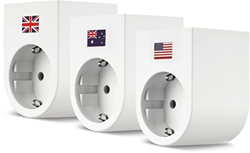 REV Traveler Reiseadapter, Steckdosenadapter, 3X Reisestecker (USA, UK, AUS, CN), Adapter Steckdose, Weiss