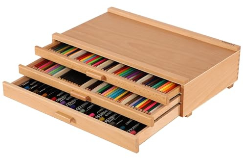 VISWIN Boîte de Rangement en Bois À 3 Tiroirs Pour Fournitures d'Artiste Avec Séparateurs Amovibles, Boîte de Rangement en Bois de Hêtre de Première Qualité, Organisateur Pour Fournitures d'Art