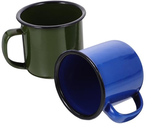 TOPBATHY 2Er Set Emaille Tassen 250Ml – Robuste Kaffeebecher Für Milchkaffee Tee Und Wasser – Vintage Becher Für Zuhause Büro Und Outdoor Nutzung
