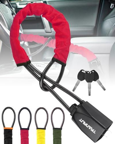 Turnart Steering Wheel Seat Belt Lock Universal Fit Most Vehicles Sturdy Lock for Car Truck SUV Van Security with 3 Keys (Red)