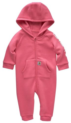 Carhartt Baby Girls Long Sleeve Zip Front Hooded Jumpsuit, pink lemonade, 6 Months